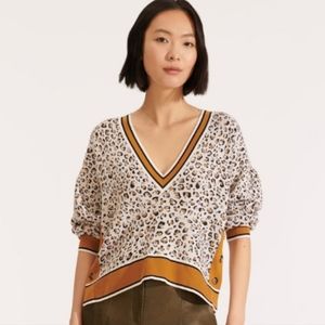 Veronica Beard Tan/Mustard Leopard Print V-Neck Sweater sz M